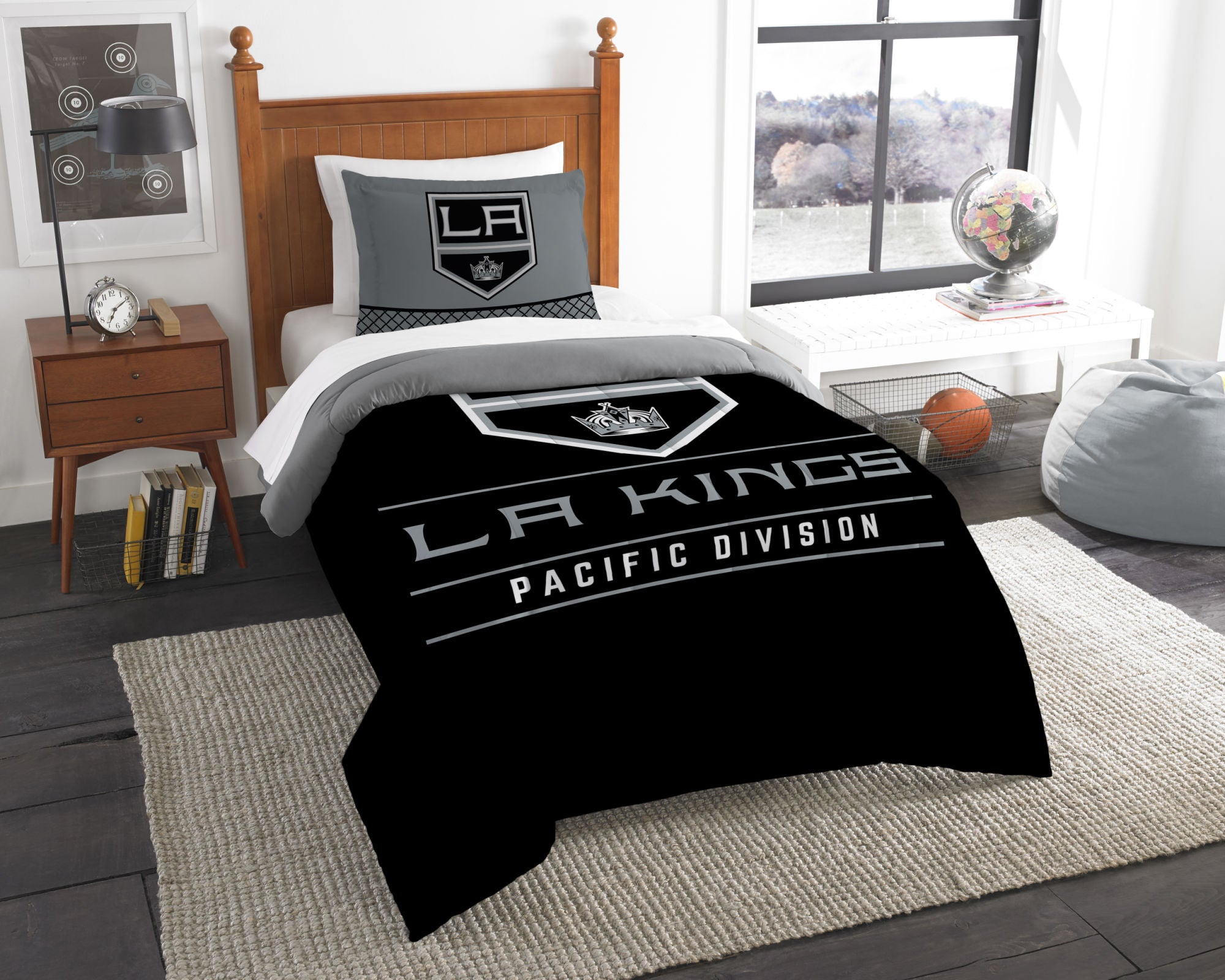 LA Kings OFFICIAL National Hockey League; Bedding; "Draft" Twin PrinteDobaDealsexpress.shopLA Kings OFFICIAL National Hockey League; Bedding; "Draft" Twin Printed Comforter (64"Specification
Brand:The Northwest Company
Size:64x86
Care Instructions:Machine wash cold before use with like colors.
Contents:100% Micro Peach Polyester (exclusive 