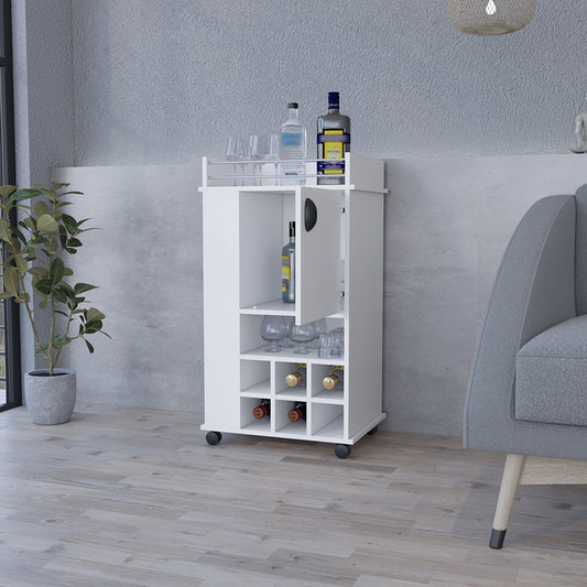 Bar Cart with Casters Reese, Six Wine Cubbies and Single Door, White FDobaDealsexpress.shopSingle Door, White FinishSpecification
Main Color:White
Main Material:Particle Board
Details
Product Features:
The bar cart's smooth-rolling casters ensure effortless movement, allowing you 