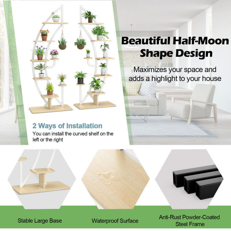 6-Tier 9 Potted Metal Plant Stand Holder Display Shelf with HookDobaDealsexpress.shop6-Tier 9 Potted Metal Plant Stand Holder Display ShelfHighlights
Multi-Layer Storage Space: The 6-tier moon half plant stand adopts a 6-layer ladder structure, which not only provides ample storage and display space for