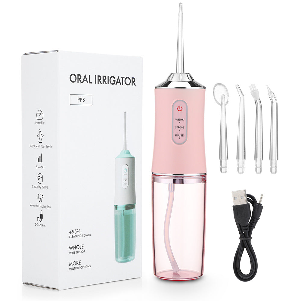 Oral Irrigator Portable Dental Water Flosser USB Rechargeable Water JeDobaDealsexpress.shopOral Irrigator Portable Dental Water Flosser USB Rechargeable Water Jet Floss Tooth Pick 4 Jet Tip 220ml 3 Modes IPX7 1400rpmDetails
Features:

1.The dental water flosser can efficiently reduce food residue; germs and dirt; helping people improve oral condition maintain oral health; ideal 