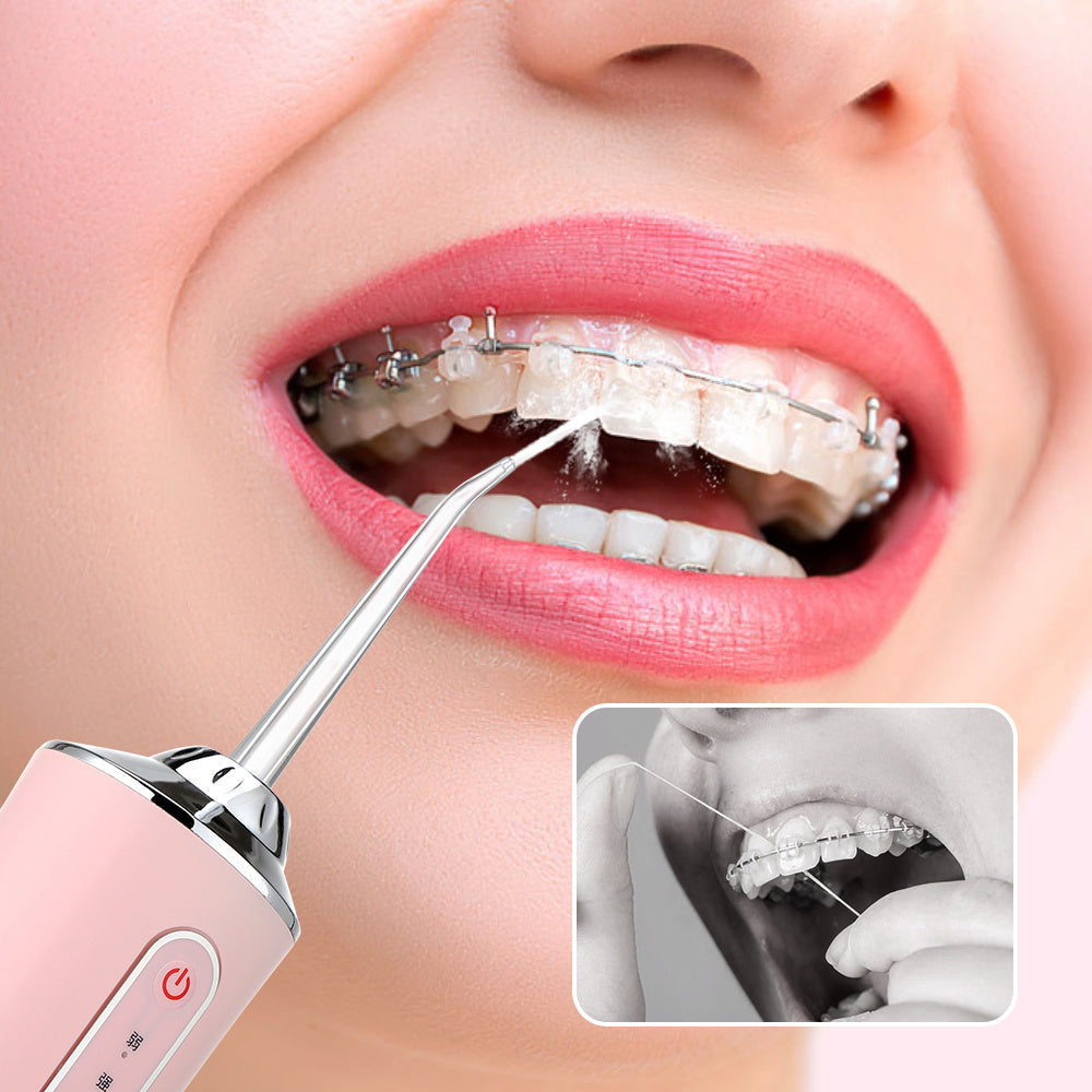 Oral Irrigator Portable Dental Water Flosser USB Rechargeable Water JeDobaDealsexpress.shopOral Irrigator Portable Dental Water Flosser USB Rechargeable Water Jet Floss Tooth Pick 4 Jet Tip 220ml 3 Modes IPX7 1400rpmDetails
Features:

1.The dental water flosser can efficiently reduce food residue; germs and dirt; helping people improve oral condition maintain oral health; ideal 