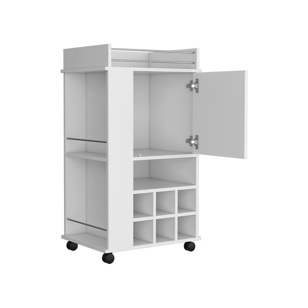 Bar Cart with Casters Reese, Six Wine Cubbies and Single Door, White FDobaDealsexpress.shopSingle Door, White FinishSpecification
Main Color:White
Main Material:Particle Board
Details
Product Features:
The bar cart's smooth-rolling casters ensure effortless movement, allowing you 