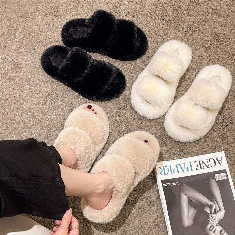 Cozy Warm Fluffy Home Slippers Women 2022 New Korean Winter Fur Slippers For Women Flip Flops Flat Platform House Indoor Shoes