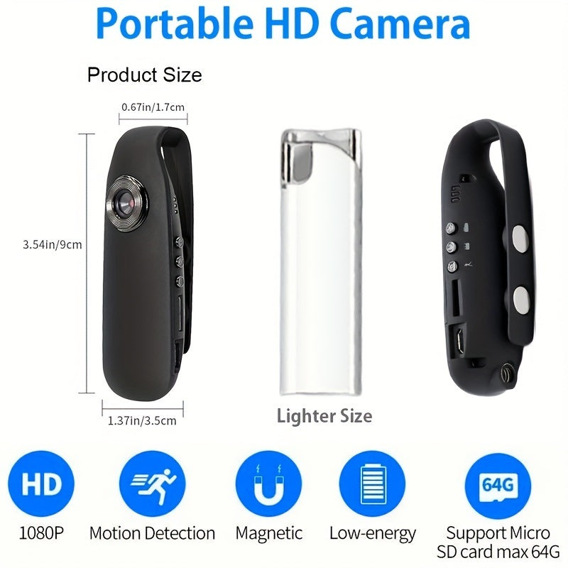 Small Body Cameras; 1080P Full HD Mini Camera Body Wear Camera; Bike Cameras Cycling Video Recorder; Portable Pocket Body Cams With Back Clip; Video & Audio Recording; Motion Activated