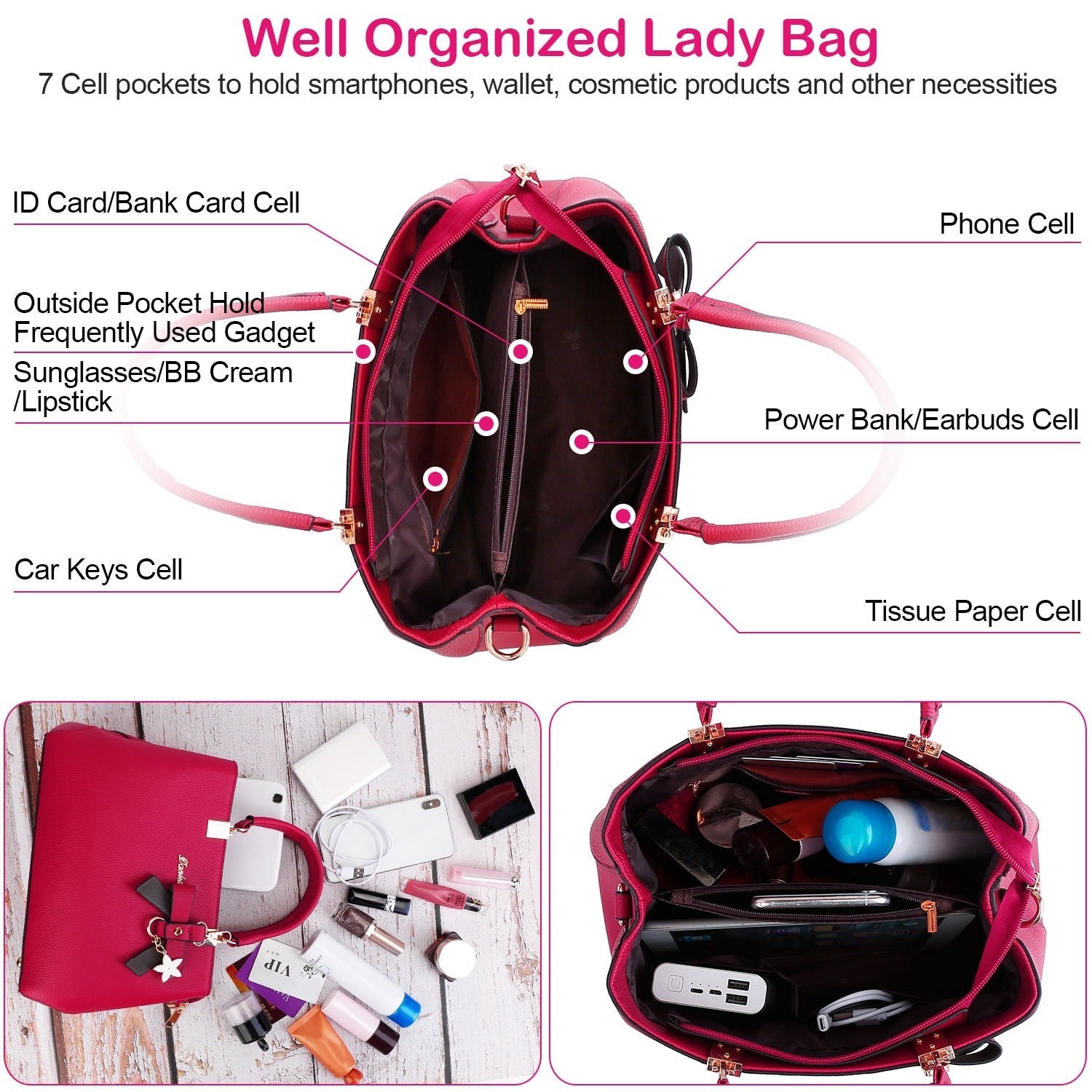 Women Soft Leather Handbag Tote Shoulder Crossbody Bag 7 Cells Zipper DobaDealsexpress.shopWomen Soft Leather Handbag Tote Shoulder Crossbody Bag 7 Cells Zipper Purse Handle BagDetails
*Features*:
**Soft &amp; Smooth PU Leather*:Fine stitching workmanship; made of premium PU leather and durable metal zipper; our tote bag offers you soft tou