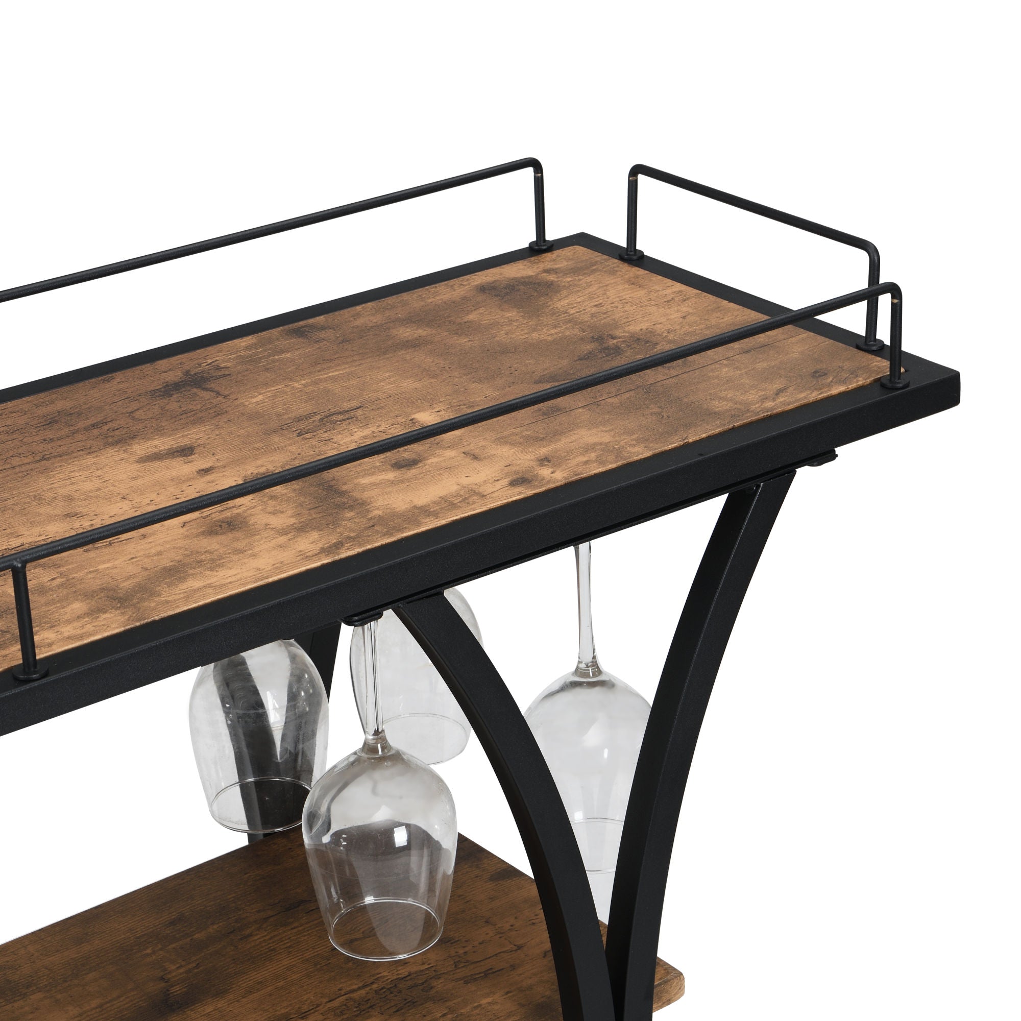 Industrial Black Bar Serving Cart for home with Wine Rack and Glass HoDobaDealsexpress.shopIndustrial Black Bar Serving CartHighlights
BOTTLE RACK AND WINE GLASS STORAGE: three levels for storing wine or placing trays, with 11 bottles and 16 wine glass rack.
MOBILE SERVING CART: it rests 