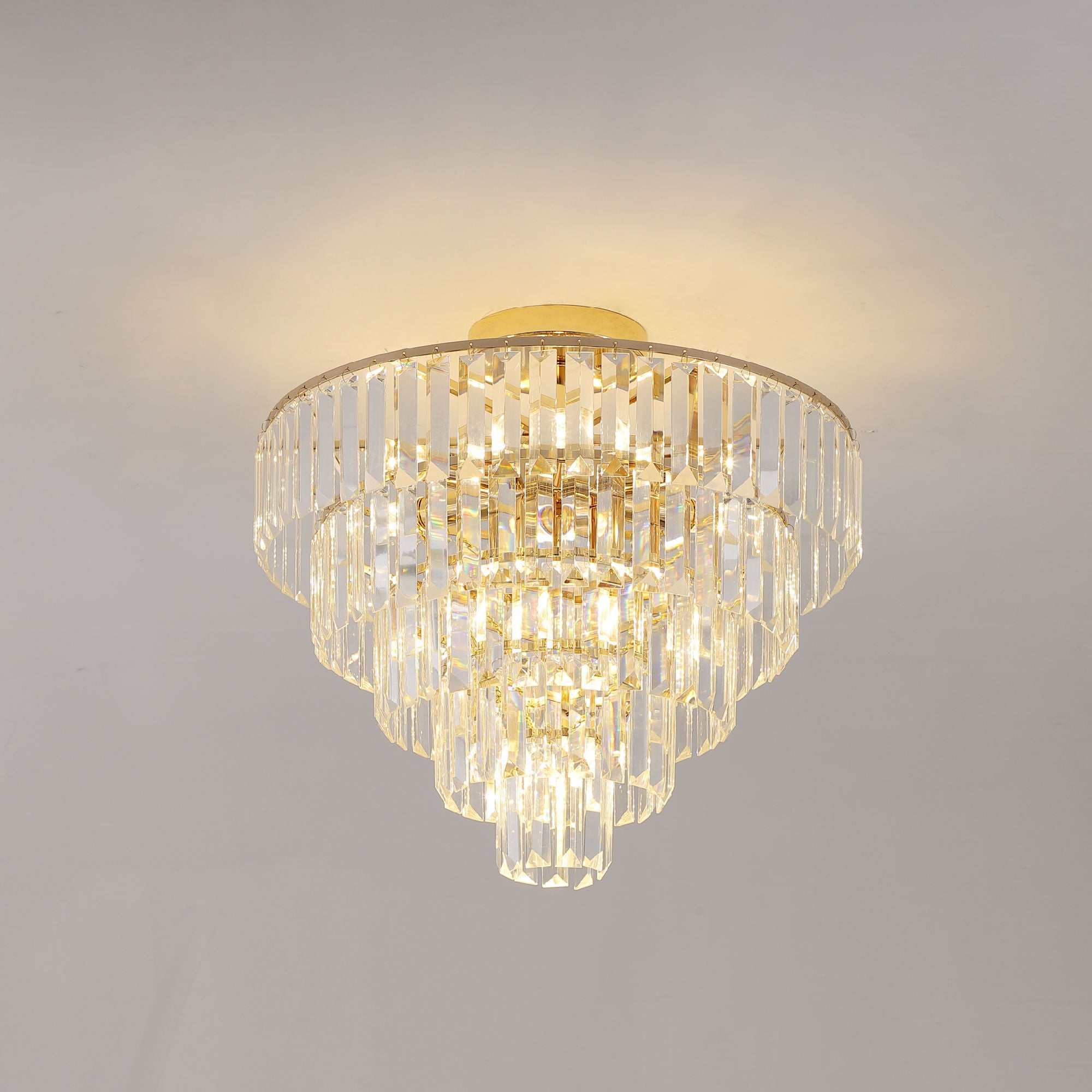 Gold Crystal Chandeliers,5-Tier Round Semi Flush Mount Chandelier LighDobaDealsexpress.shopGold Crystal Chandeliers,5-Tier Round Semi Flush Mount Chandelier Light Fixture,Large Contemporary Luxury Ceiling LightingHighlights
Modern Crystal Chandelier: Composed of premium K9 crystals and French gold finish metal base, clear crystal prisms on large round iron chrome finished fra