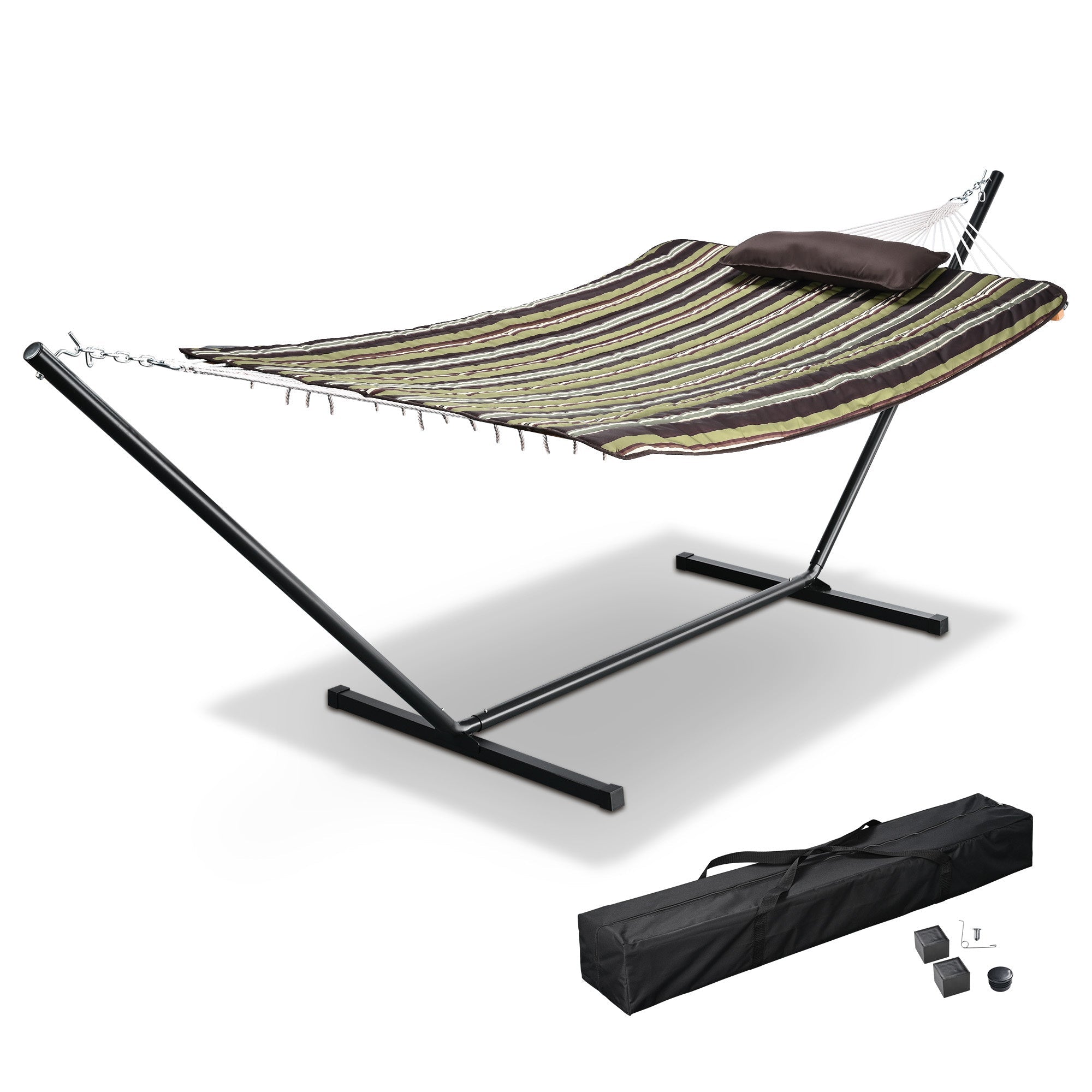 Hammock with standDobaDealsexpress.shopHammockDetails
Features:- Portable Freestanding Hammock - This 138 9/16" x 52 3/8" x 44 1/8" 2 Person Hammock with Stand can be easily set up in minutes without any tools, 