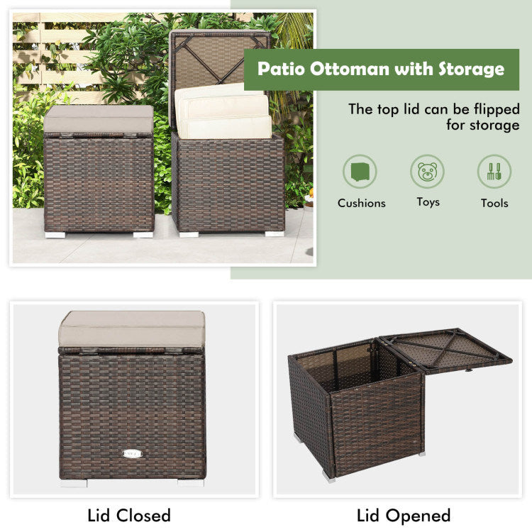 2 Pieces Patio Ottoman with Hidden Storage Space