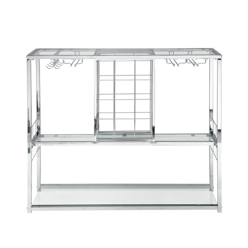 Bar Serving Cart with Glass Holder and Wine Rack, 3-Tier Kitchen Trolley with Tempered Glass Shelves and Chrome-Finished Metal Frame, Mobile Wine Cart for Home (Silver)