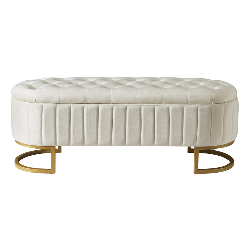 Elegant Upholstered Velvet Storage Ottoman with Button-Tufted,Storage Bench with Metal Legs for Bedroom,Living Room,Fully Assembled Except Legs