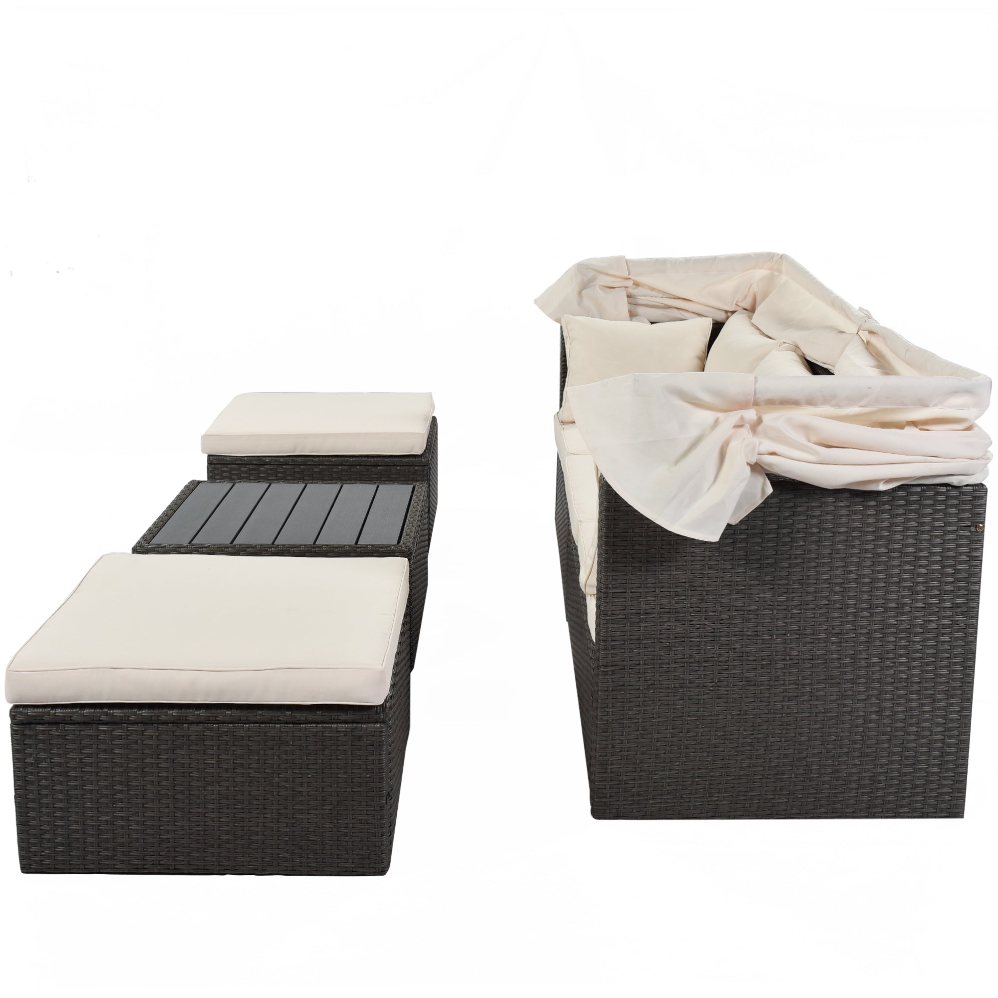Outdoor Patio Rectangle Daybed with Retractable Canopy, Wicker FurnituDobaDealsexpress.shopRetractable Canopy, Wicker Furniture Sectional SeatingHighlights
This elegantly designed sectional sofa is perfect for the pool side, garden, patio or deck, offering the best in quality and comfort with tightly woven PE