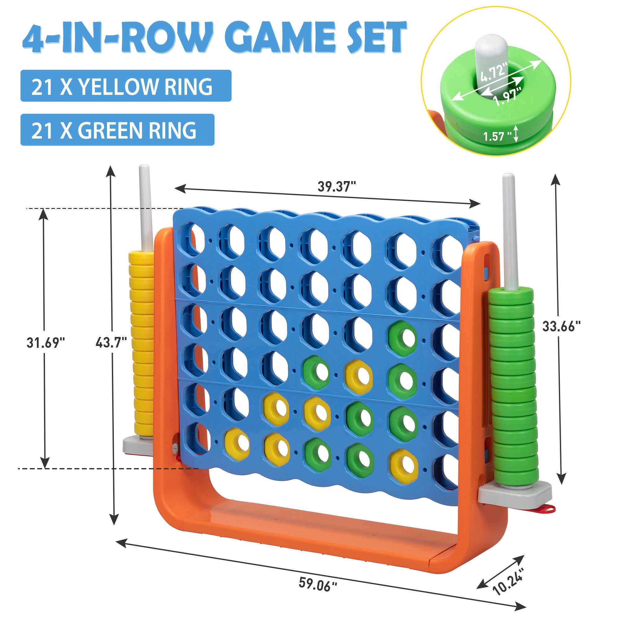 Jumbo 4-to-Score Game Set;  Giant Connect 4 with 42 Rings;  Indoor OutDobaDealsexpress.shop42 Rings; Indoor Outdoor Game SetDetails
Features:
[Giant 4-in-a-row Game Set]: A colorful finish with a 3D version, this 4-in-a-row game set brings more joy for both kids and parents. Perfect as a 