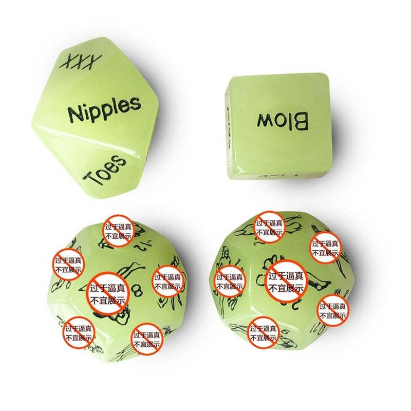 Glow In Dark Erotic Love Dice Toys Adult Couple Lovers Party Fun GamesDobaDealsexpress.shopDark Erotic Love Dice Toys Adult Couple Lovers Party Fun Games Aid Sex Toy Valentines Day GiftDetails
SPECIFICATIONS
is_customized: No
Quantity: 2pcs
Pattern: Letter
Occasion: Wedding &amp; Engagement,Valentine's Day
Number of Pcs: 2pcs
Model Number: Luminous