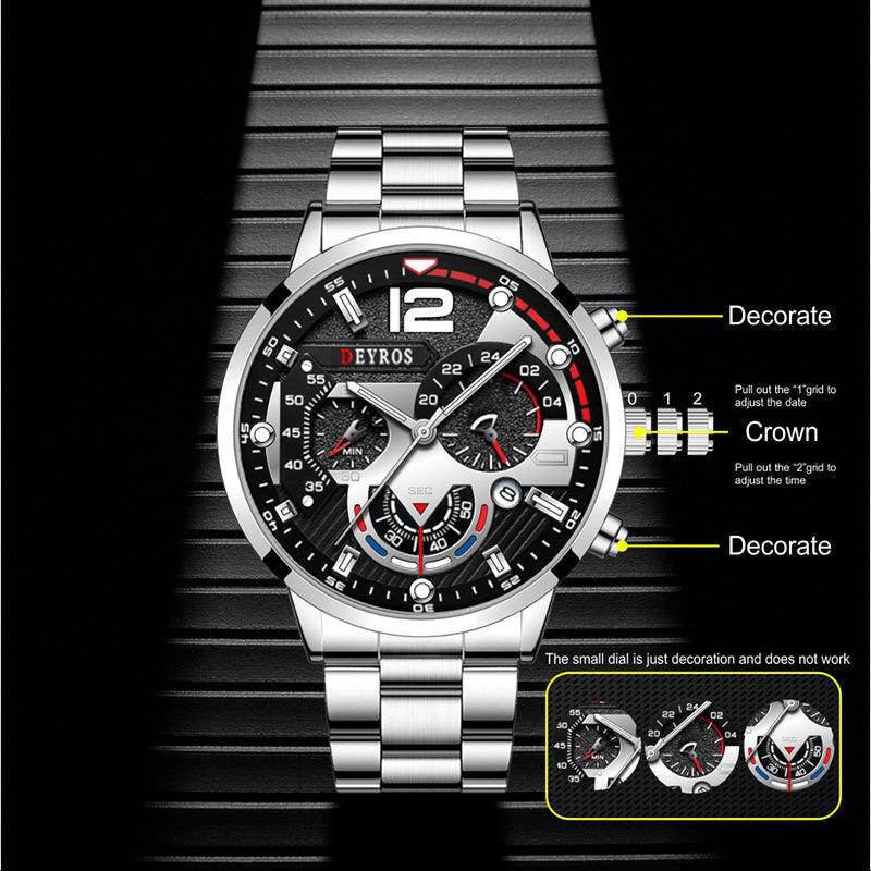 Fashion Mens Sports Watches Luxury Stainless Steel Quartz Wrist Watch DobaDealsexpress.shopFashion Mens Sports Watches Luxury Stainless Steel Quartz Wrist Watch Calendar Luminous Clock Men Business Casual часы мужскиеDetails
