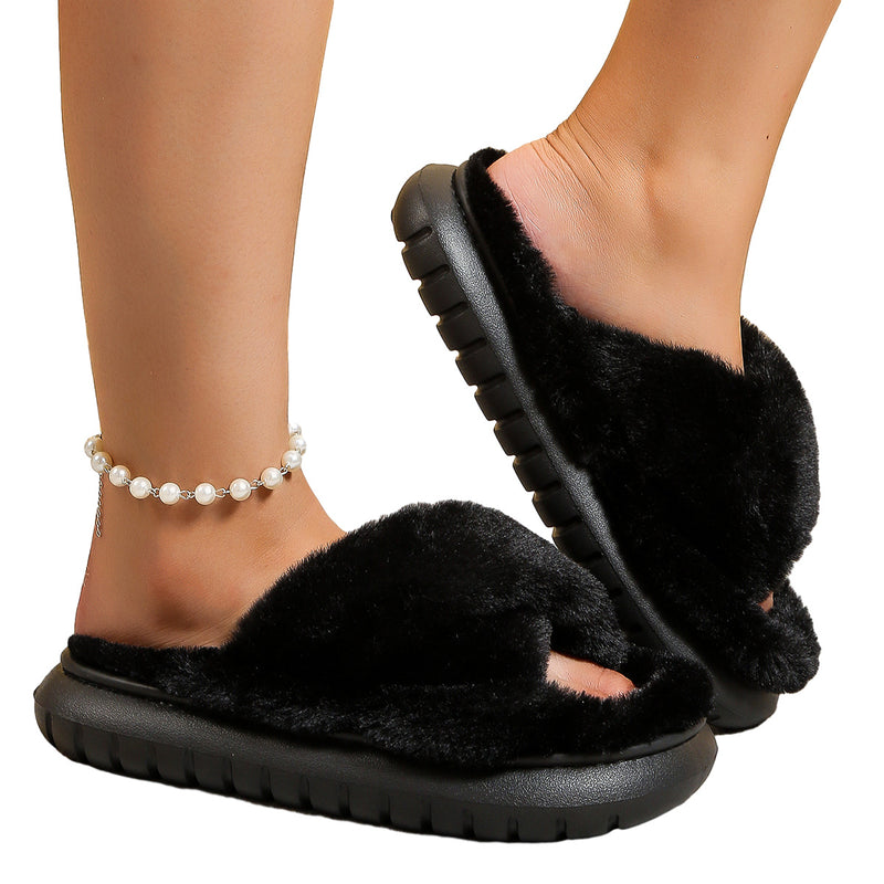 Women's Fuzzy Slippers Plush Fluffy Furry Home Shoes