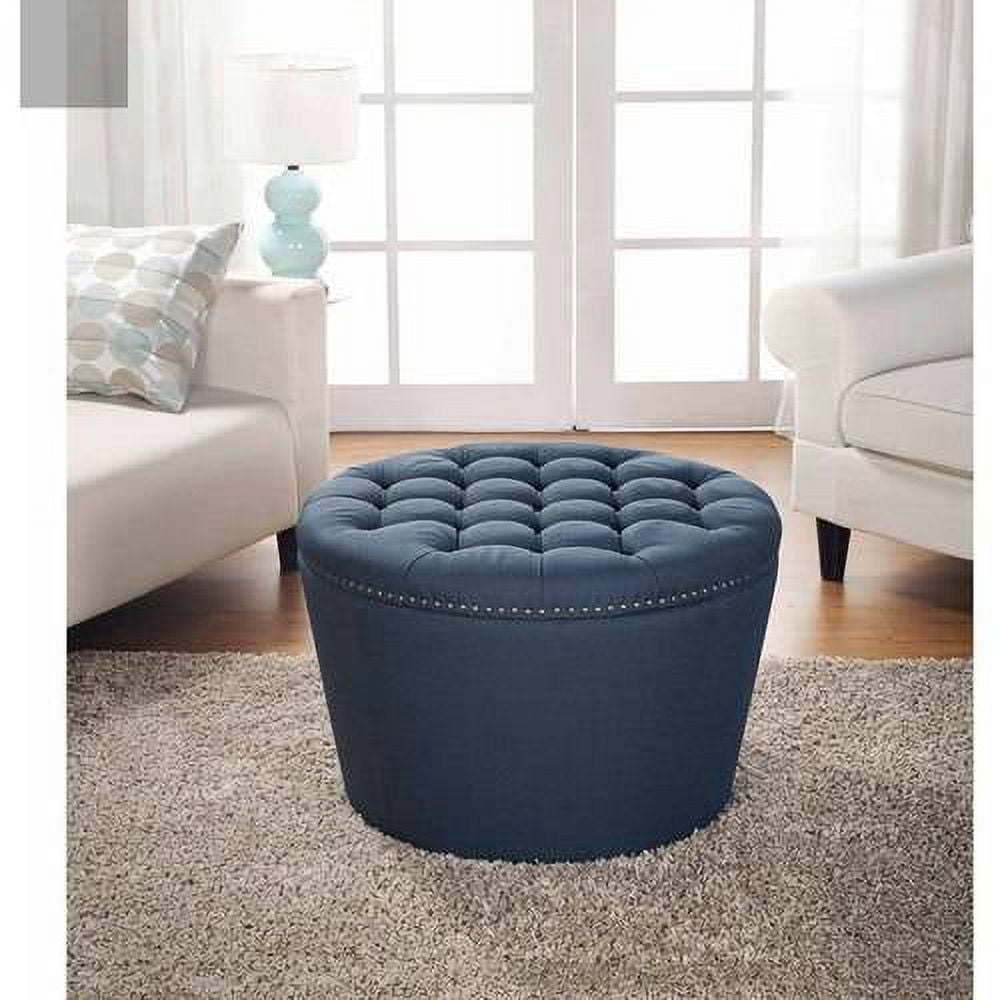 Round Tufted Storage Ottoman with NailheadsDobaDealsexpress.shopRound Tufted Storage OttomanHighlights
Features a tapered base, a chic tufted top in linen upholstery and nail head detailing
Top is generously padded for comfortable seating
Top is easily remo