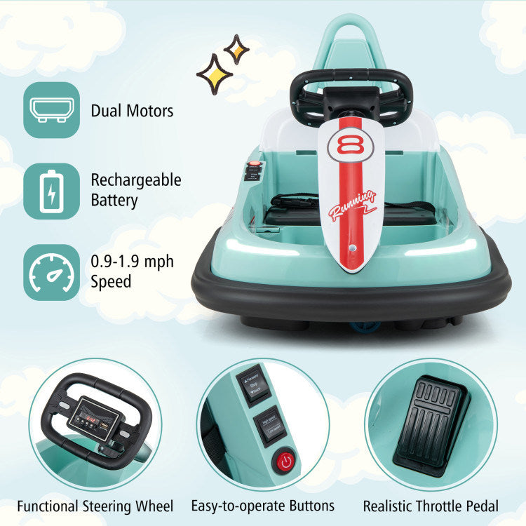 6V kids Ride-on Bumper Car with 360° Spinning and Dual MotorsDobaDealsexpress.shop6V kids Ride-Highlights
Exciting yet Safe Bumping: Equipped with dual motors and a rechargeable battery, this electric bumper car allows kids to enjoy a long time of exciting bum