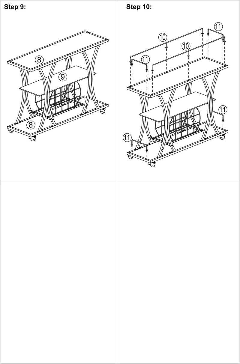 Golden Bar& Serving Cart with Wine Rack&Glass Holder for Home with Wheels 3-tier Storage Shelves