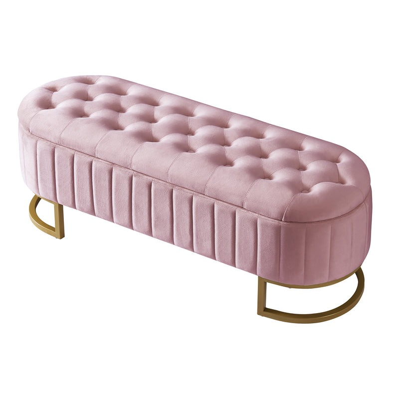 Elegant Upholstered Velvet Storage Ottoman with Button-Tufted,Storage Bench with Metal Legs for Bedroom,Living Room,Fully Assembled Except Legs