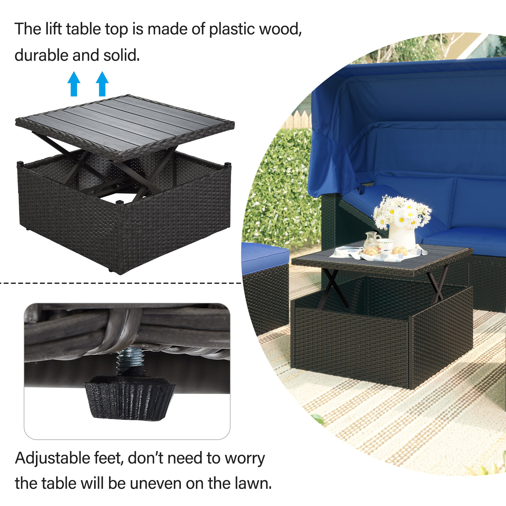 Outdoor Patio Rectangle Daybed with Retractable Canopy, Wicker FurnituDobaDealsexpress.shopRetractable Canopy, Wicker Furniture Sectional SeatingHighlights
This elegantly designed sectional sofa is perfect for the pool side, garden, patio or deck, offering the best in quality and comfort with tightly woven PE