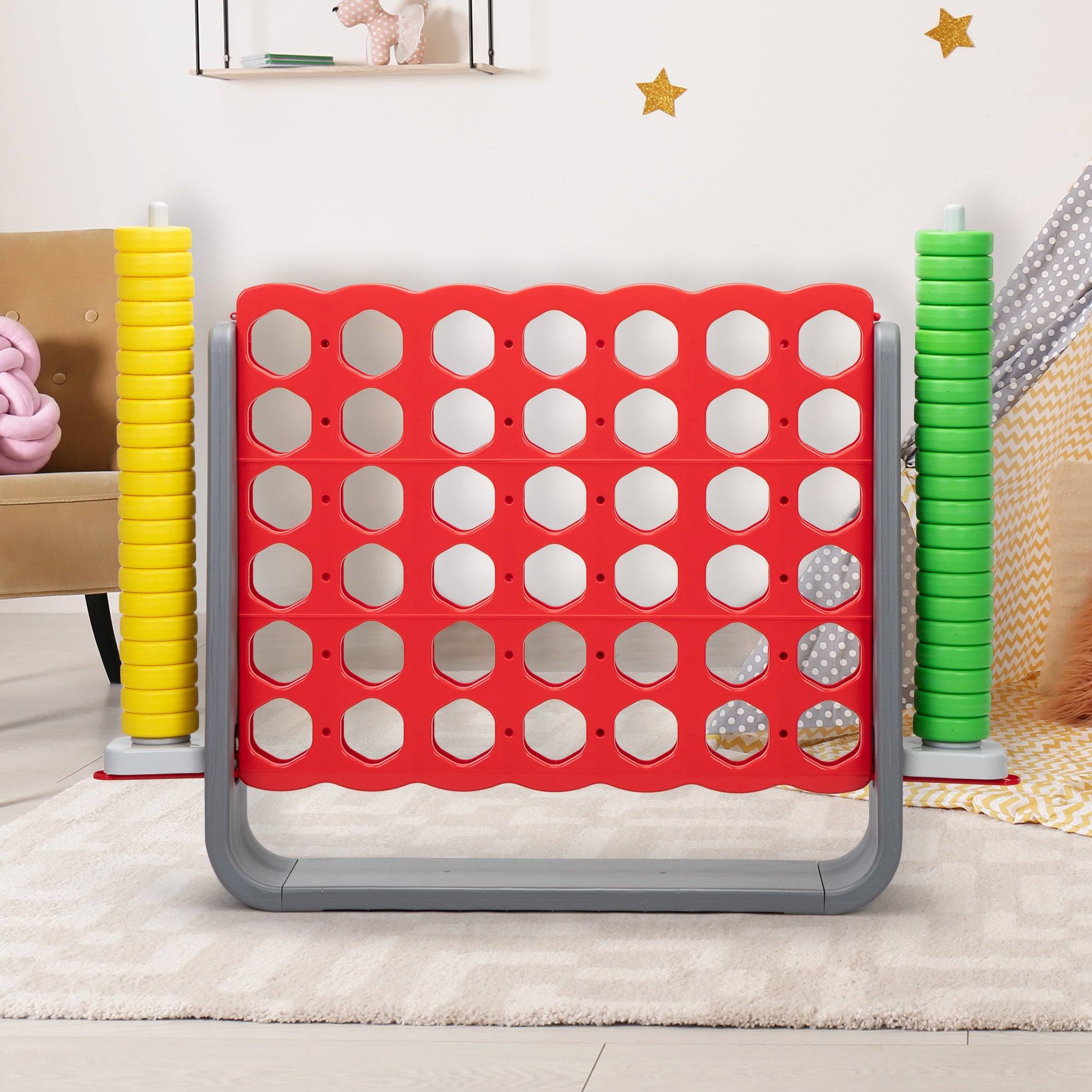 Jumbo 4-to-Score Game Set;  Giant Connect 4 with 42 Rings;  Indoor OutDobaDealsexpress.shop42 Rings; Indoor Outdoor Game SetDetails
Features:
[Giant 4-in-a-row Game Set]: A colorful finish with a 3D version, this 4-in-a-row game set brings more joy for both kids and parents. Perfect as a 