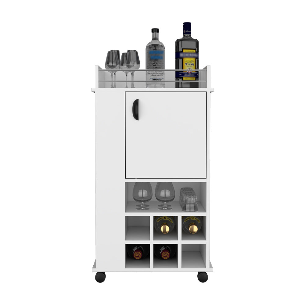 Bar Cart with Casters Reese, Six Wine Cubbies and Single Door, White FDobaDealsexpress.shopSingle Door, White FinishSpecification
Main Color:White
Main Material:Particle Board
Details
Product Features:
The bar cart's smooth-rolling casters ensure effortless movement, allowing you 