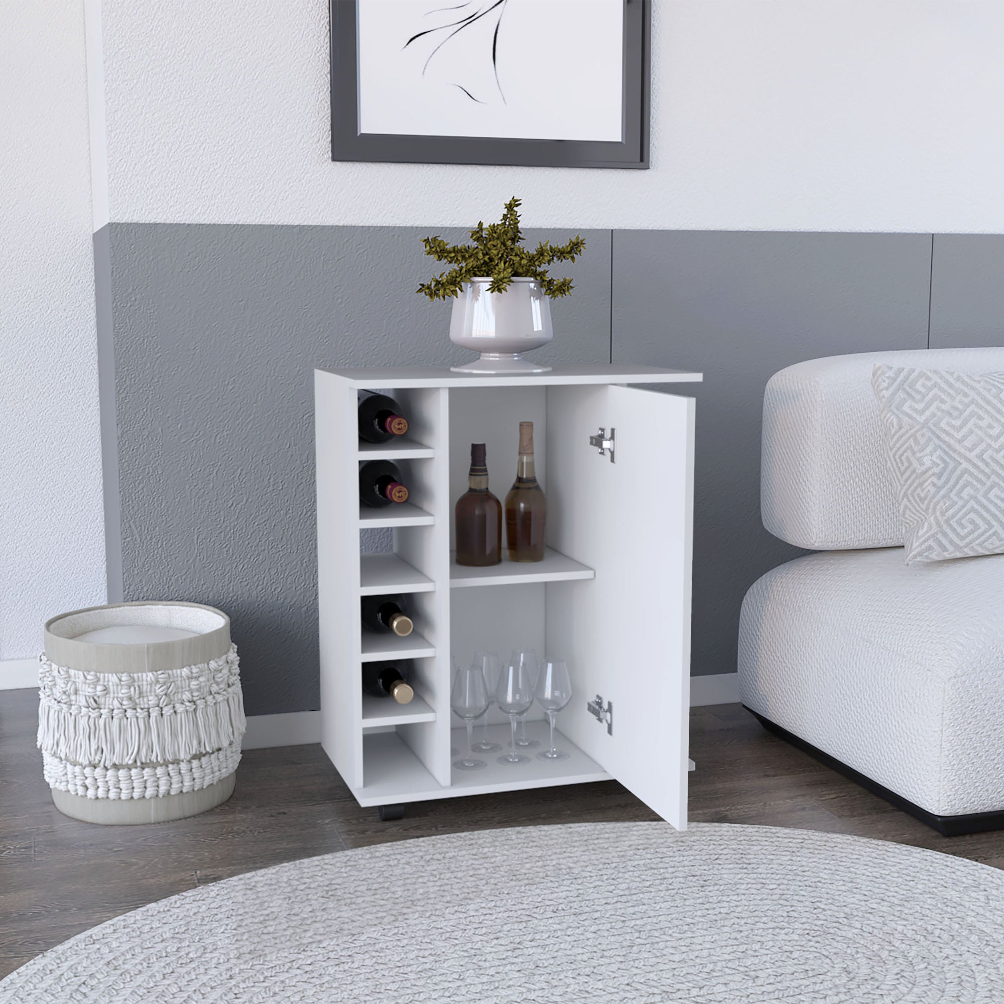 Bar Cart with Six-Wine Cubbies Cabot, Two-Side Storage Shelves and CasDobaDealsexpress.shop-Wine Cubbies Cabot,Specification
Main Color:White
Main Material:Particle Board
Details
Product Features:
The Cabot Bar Cart's smooth-rolling casters allow for easy transportation and e