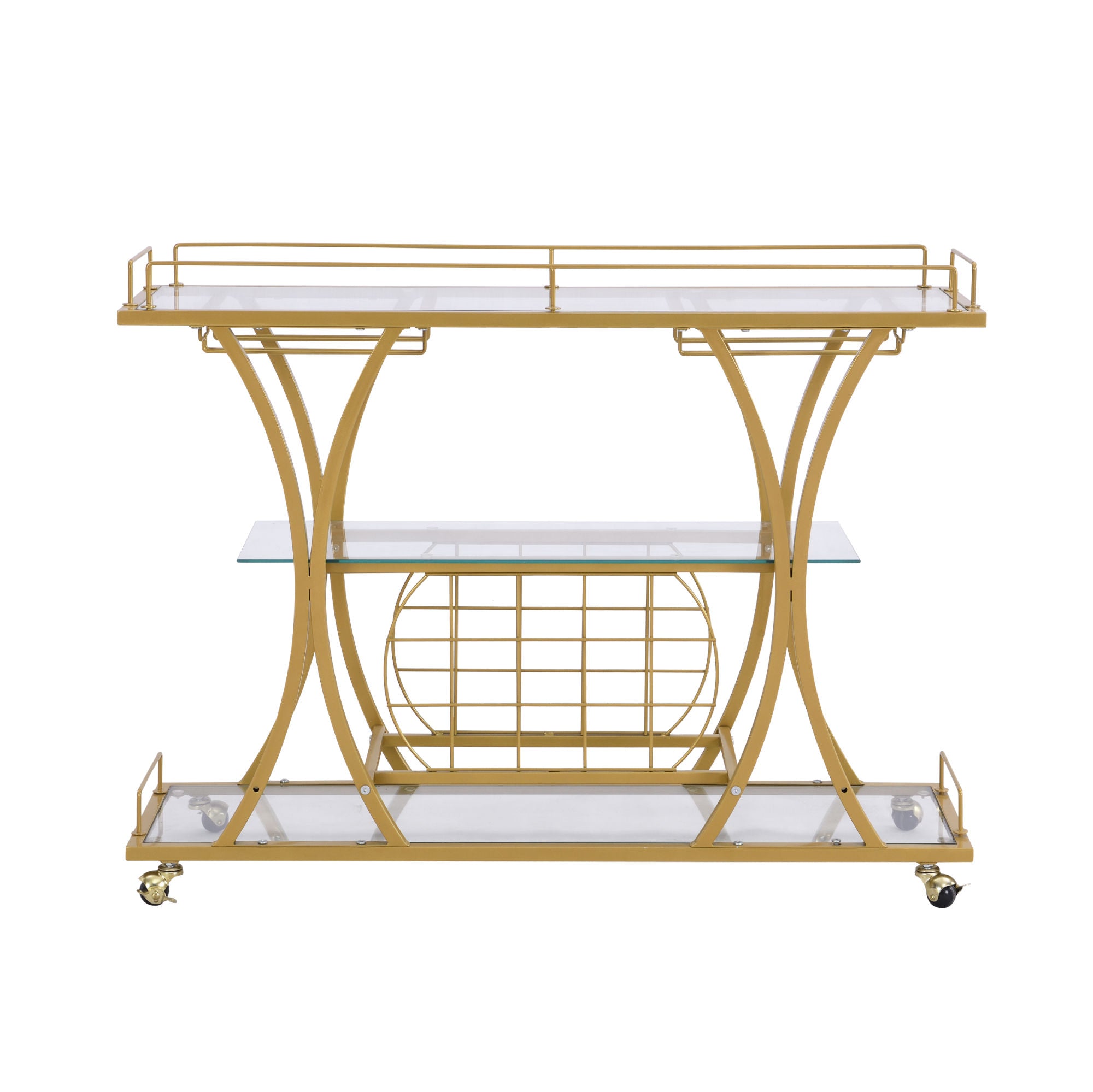 Golden Bar& Serving Cart with Wine Rack&Glass Holder for Home with WheDobaDealsexpress.shopGolden Bar& Serving CartHighlights
Simple and Elegant Design: The perfect curve and original design make it stand out from the crowd;
Large Stoage Unit: three levels for storing wine or pla
