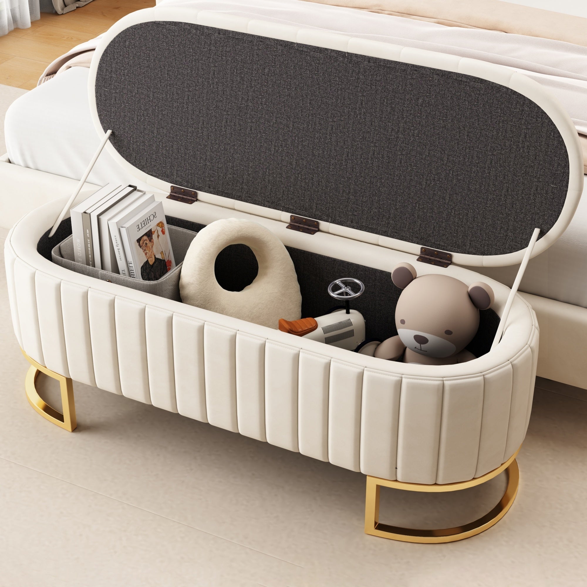 Elegant Upholstered Velvet Storage Ottoman with Button-Tufted,Storage DobaDealsexpress.shopElegant Upholstered Velvet Storage OttomanHighlights
Sturdy Construction: This storage ottoman is constructed of metal legs and velvet fabric.The inside of the bedroom bench is filled with thick high-resilie