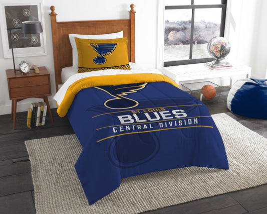 Blues OFFICIAL National Hockey League; Bedding; "Draft" Twin Printed CDobaDealsexpress.shopBlues OFFICIAL National Hockey League; Bedding; "Draft" Twin Printed Comforter (64"Specification
Brand:The Northwest Company
Size:64x86
Care Instructions:Machine wash cold before use with like colors.
Contents:100% Micro Peach Polyester (exclusive 