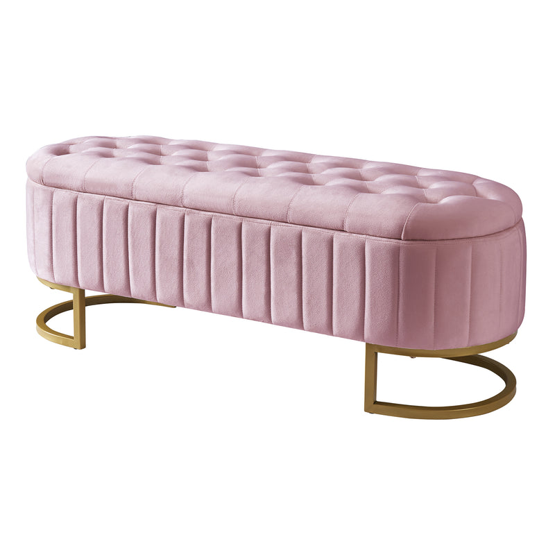 Elegant Upholstered Velvet Storage Ottoman with Button-Tufted,Storage Bench with Metal Legs for Bedroom,Living Room,Fully Assembled Except Legs