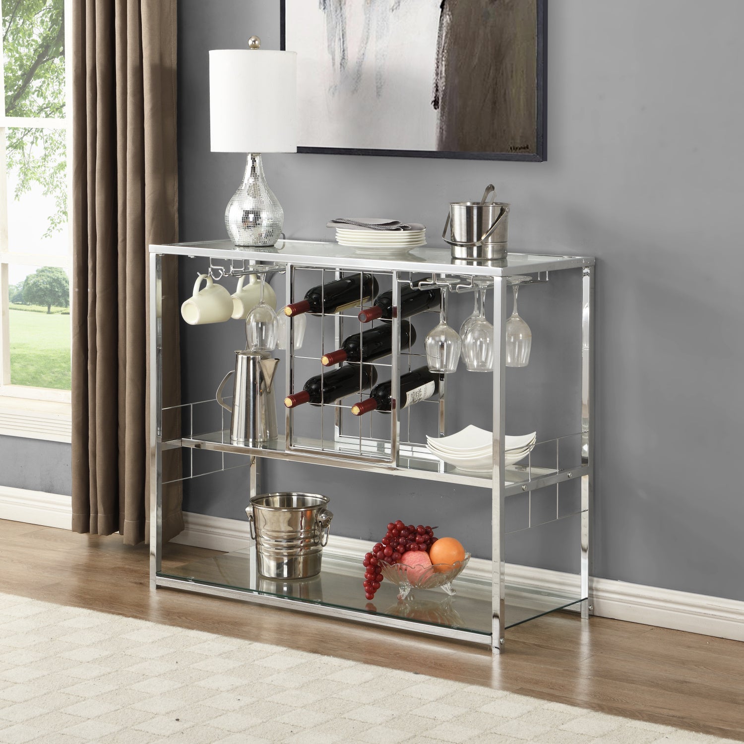 Bar Serving Cart with Glass Holder and Wine Rack, 3-Tier Kitchen TrollDobaDealsexpress.shopBar Serving CartHighlights
BIG STORAGE: 12 bottles,12 stemware racks and 8 cups can be holded. Other cups or trays can be put on the three glasses
STURDY TEMPERED GLASSES: 5mm thick