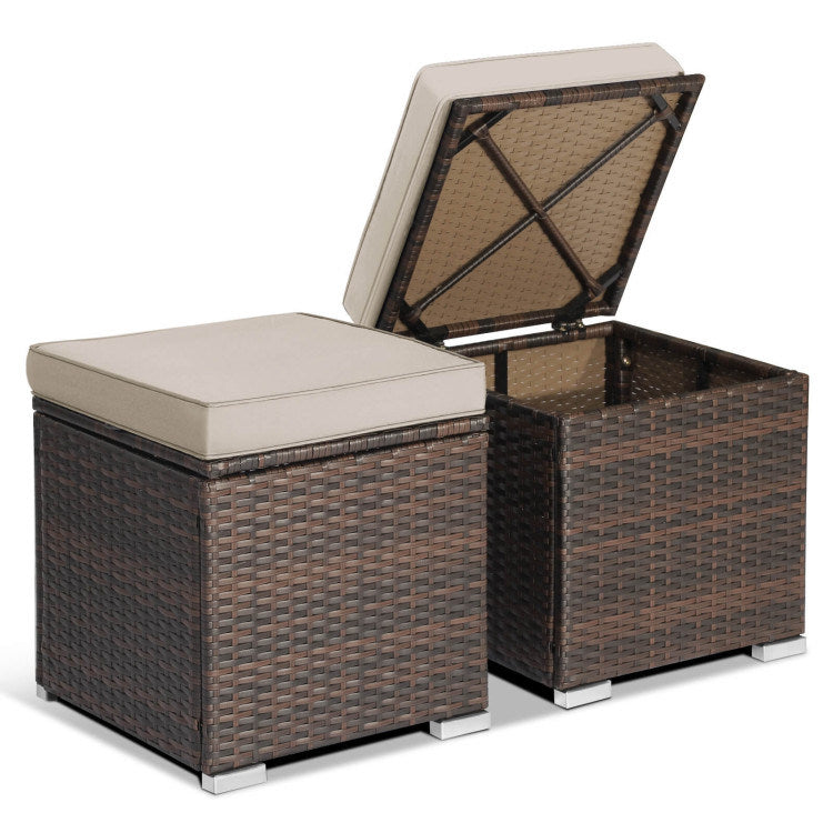 2 Pieces Patio Ottoman with Hidden Storage Space