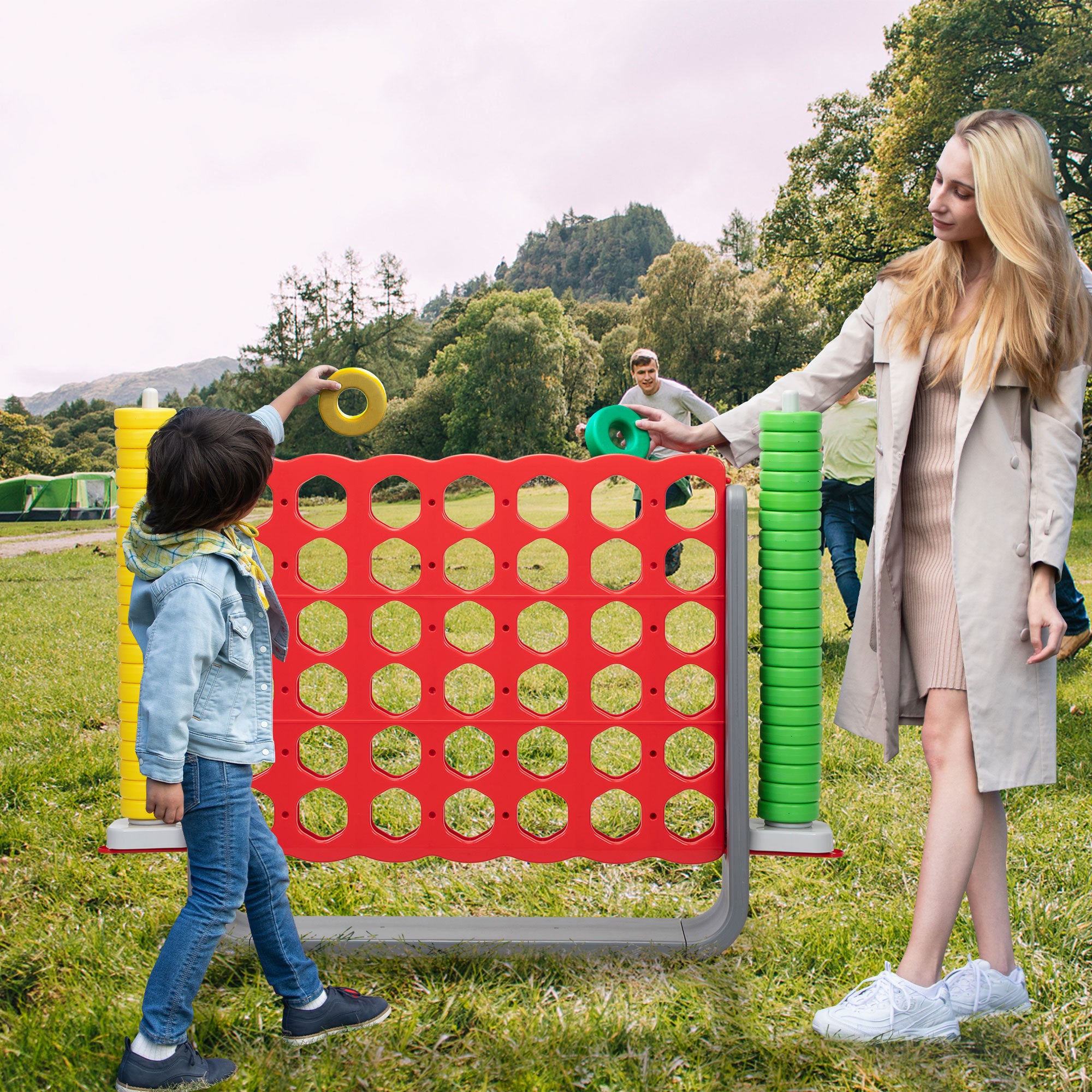 Jumbo 4-to-Score Game Set;  Giant Connect 4 with 42 Rings;  Indoor OutDobaDealsexpress.shop42 Rings; Indoor Outdoor Game SetDetails
Features:
[Giant 4-in-a-row Game Set]: A colorful finish with a 3D version, this 4-in-a-row game set brings more joy for both kids and parents. Perfect as a 