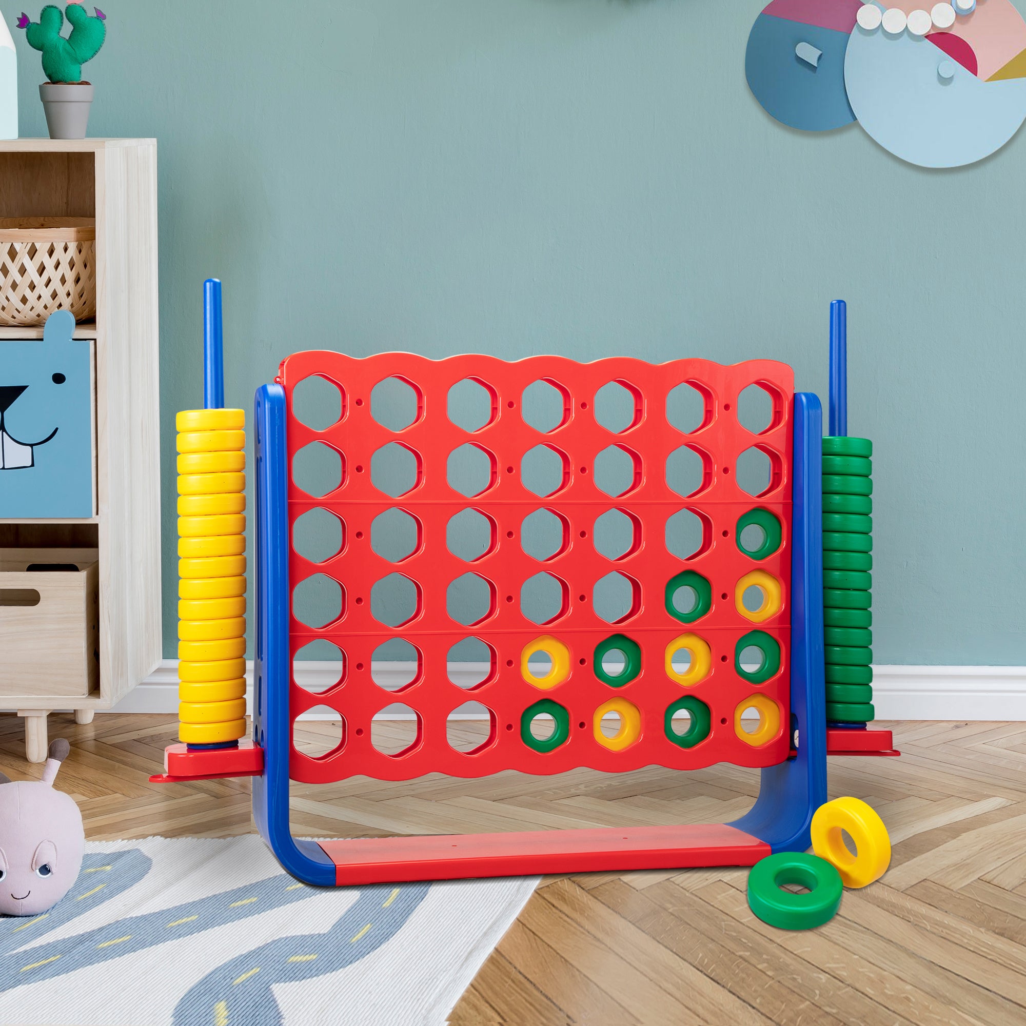 Jumbo 4-to-Score Game Set;  Giant Connect 4 with 42 Rings;  Indoor OutDobaDealsexpress.shop42 Rings; Indoor Outdoor Game SetDetails
Features:
[Giant 4-in-a-row Game Set]: A colorful finish with a 3D version, this 4-in-a-row game set brings more joy for both kids and parents. Perfect as a 