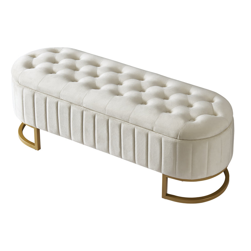 Elegant Upholstered Velvet Storage Ottoman with Button-Tufted,Storage Bench with Metal Legs for Bedroom,Living Room,Fully Assembled Except Legs