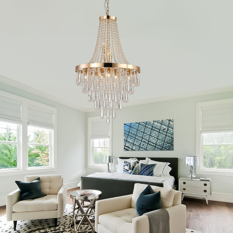 Gold Crystal Chandeliers,Large Contemporary Luxury Ceiling Lighting for Living Room Dining Room Bedroom Hallway