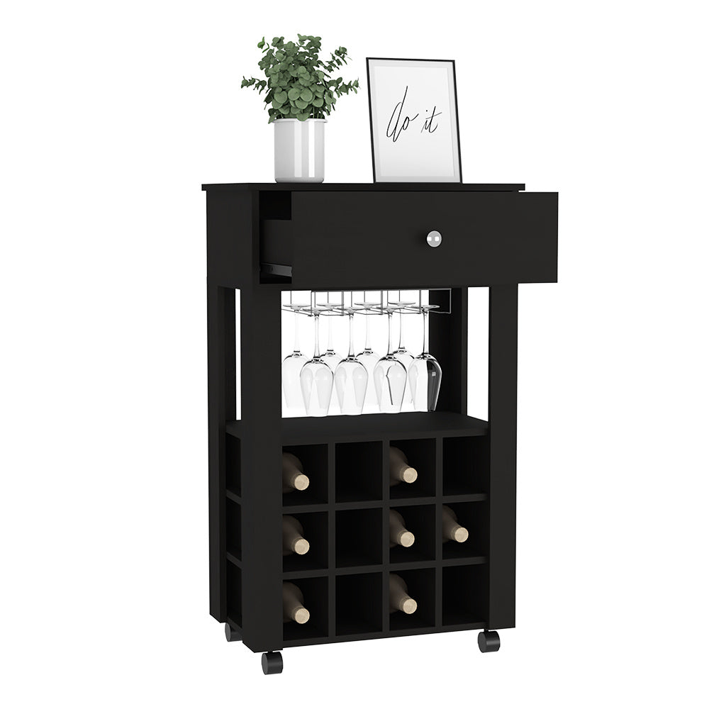 Bar Cart Bayamon, Twelve Wine Cubbies, Four Legs, Black Wengue FinishDobaDealsexpress.shopBar Cart Bayamon, Twelve Wine Cubbies,Specification
Main Color:Black
Main Material:Particle Board
Details
Product Features:
Twelve Wine Cubbies
Four Legs
One Open Shelf
Superior Top 27,44''
Our furniture