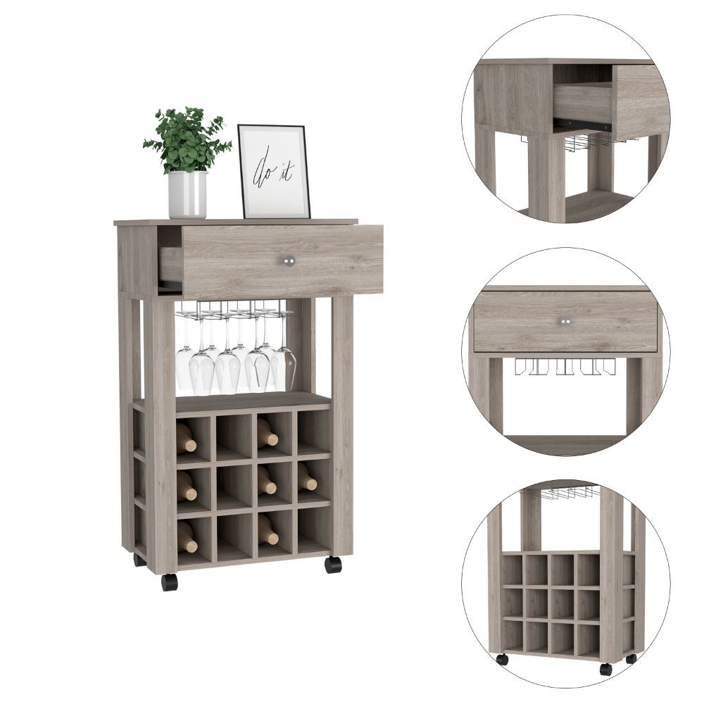 Bar Cart Bayamon, Twelve Wine Cubbies, Four Legs, Light Gray FinishDobaDealsexpress.shopBar Cart Bayamon, Twelve Wine Cubbies,Specification
Main Color:Gray
Main Material:Particle Board
Details
Product Features:
Twelve Wine Cubbies
Four Legs
One Open Shelf
Superior Top 27,44''
Our furniture 