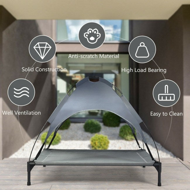 Portable Elevated Outdoor Pet Bed with Removable Canopy ShadeDobaDealsexpress.shopPortable Elevated Outdoor Pet BedHighlights
High-quality Materials and Stable Structure: The dog bed is made of high-quality iron pipes, which prevents rust and corrosion. With 4 non-slip feet, this