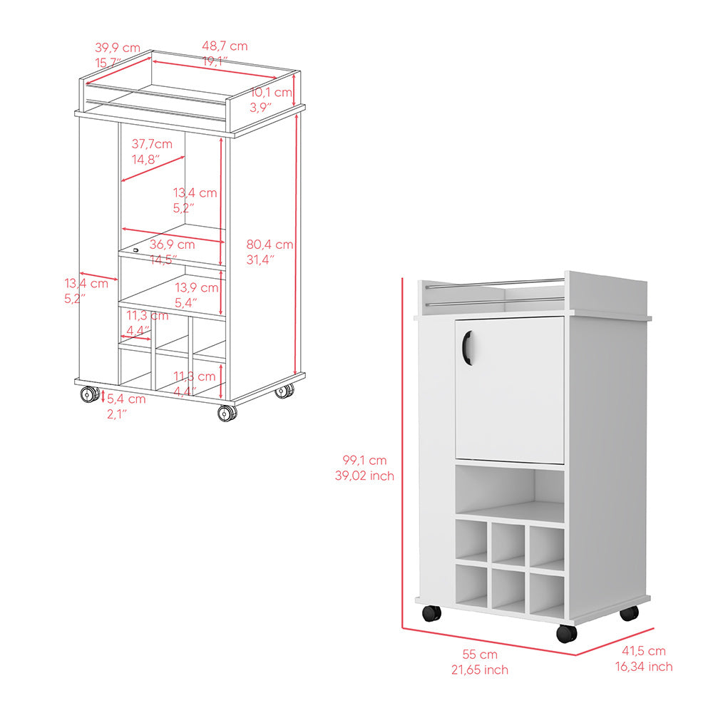 Bar Cart with Casters Reese, Six Wine Cubbies and Single Door, White FDobaDealsexpress.shopSingle Door, White FinishSpecification
Main Color:White
Main Material:Particle Board
Details
Product Features:
The bar cart's smooth-rolling casters ensure effortless movement, allowing you 