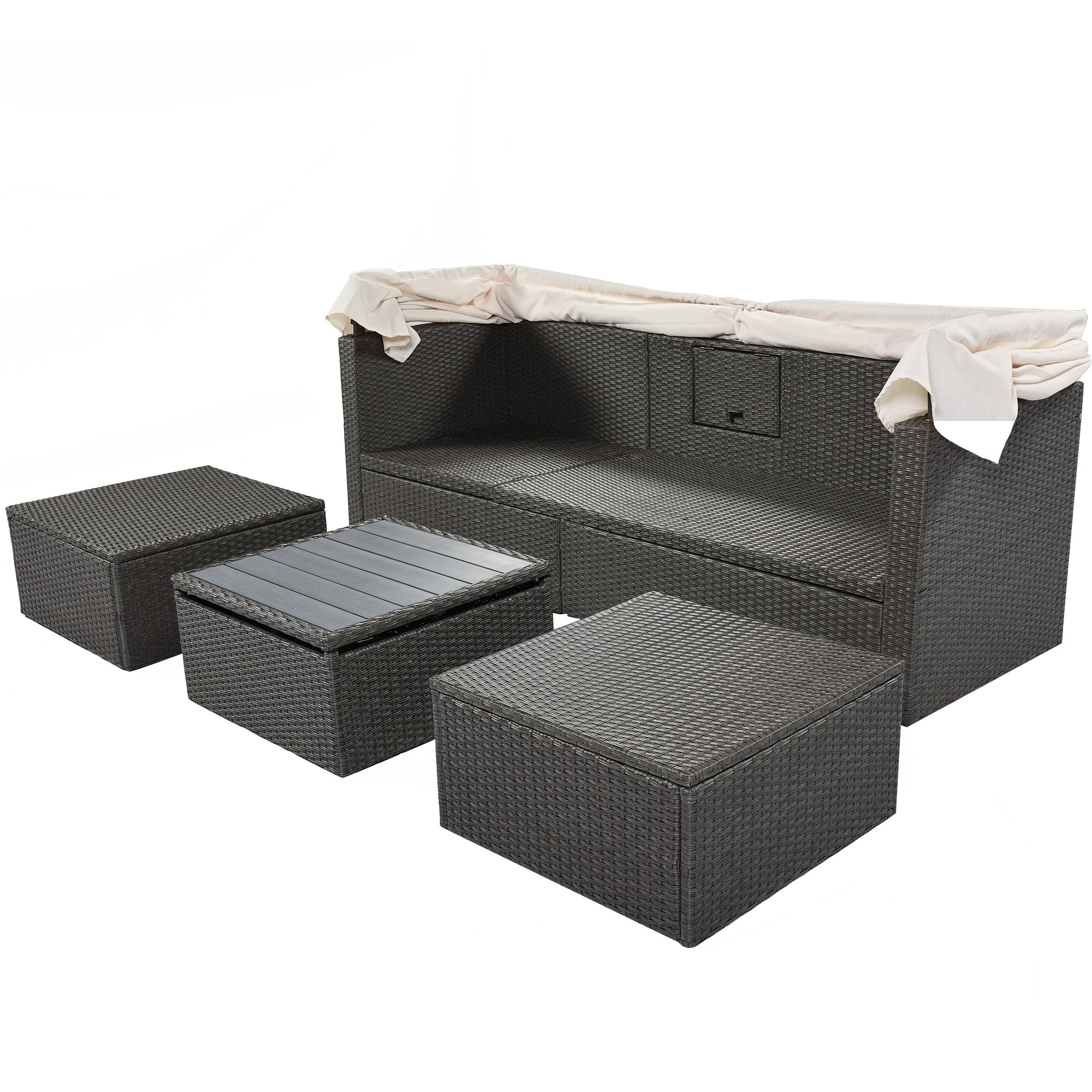 Outdoor Patio Rectangle Daybed with Retractable Canopy, Wicker FurnituDobaDealsexpress.shopRetractable Canopy, Wicker Furniture Sectional SeatingHighlights
This elegantly designed sectional sofa is perfect for the pool side, garden, patio or deck, offering the best in quality and comfort with tightly woven PE