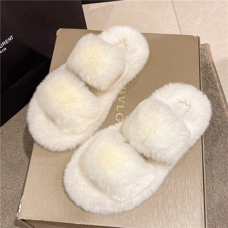 Cozy Warm Fluffy Home Slippers Women 2022 New Korean Winter Fur Slippers For Women Flip Flops Flat Platform House Indoor Shoes