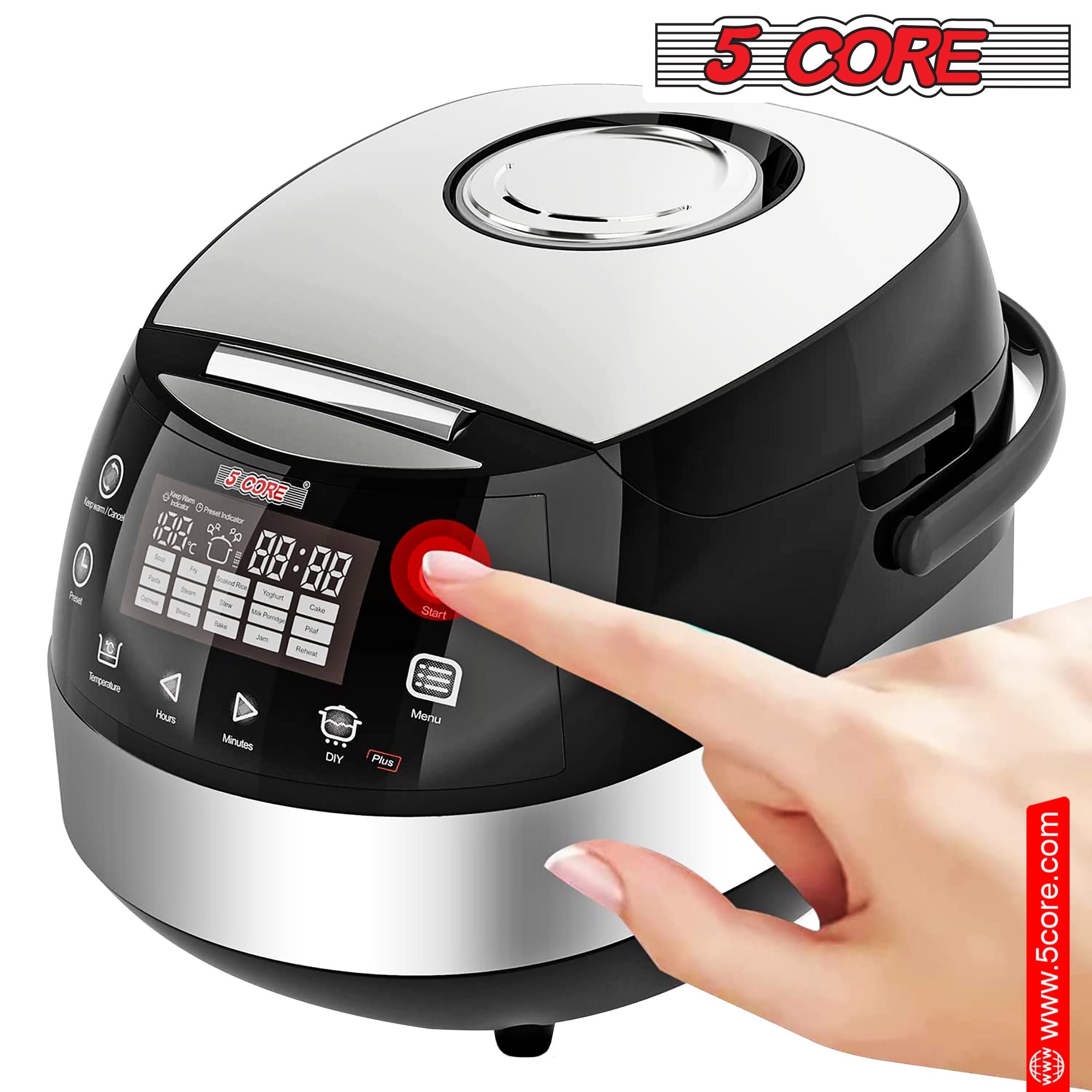 5 Core 5.3Qt Asian Rice Cooker Digital Programmable 15-in-1 Ergonomic DobaDealsexpress.shop-1 Ergonomic Large Touch Screen Electric Multi Cooker Slow Cooker Steamer Pot Warmer 11 Cups 24 Hour Delay Timer AutoHighlights
With the help of an electric rice cooker, you can prepare everything from a filling jambalaya, steamed vegetables, rice, decadent cake, Stew Pot, Steamer,