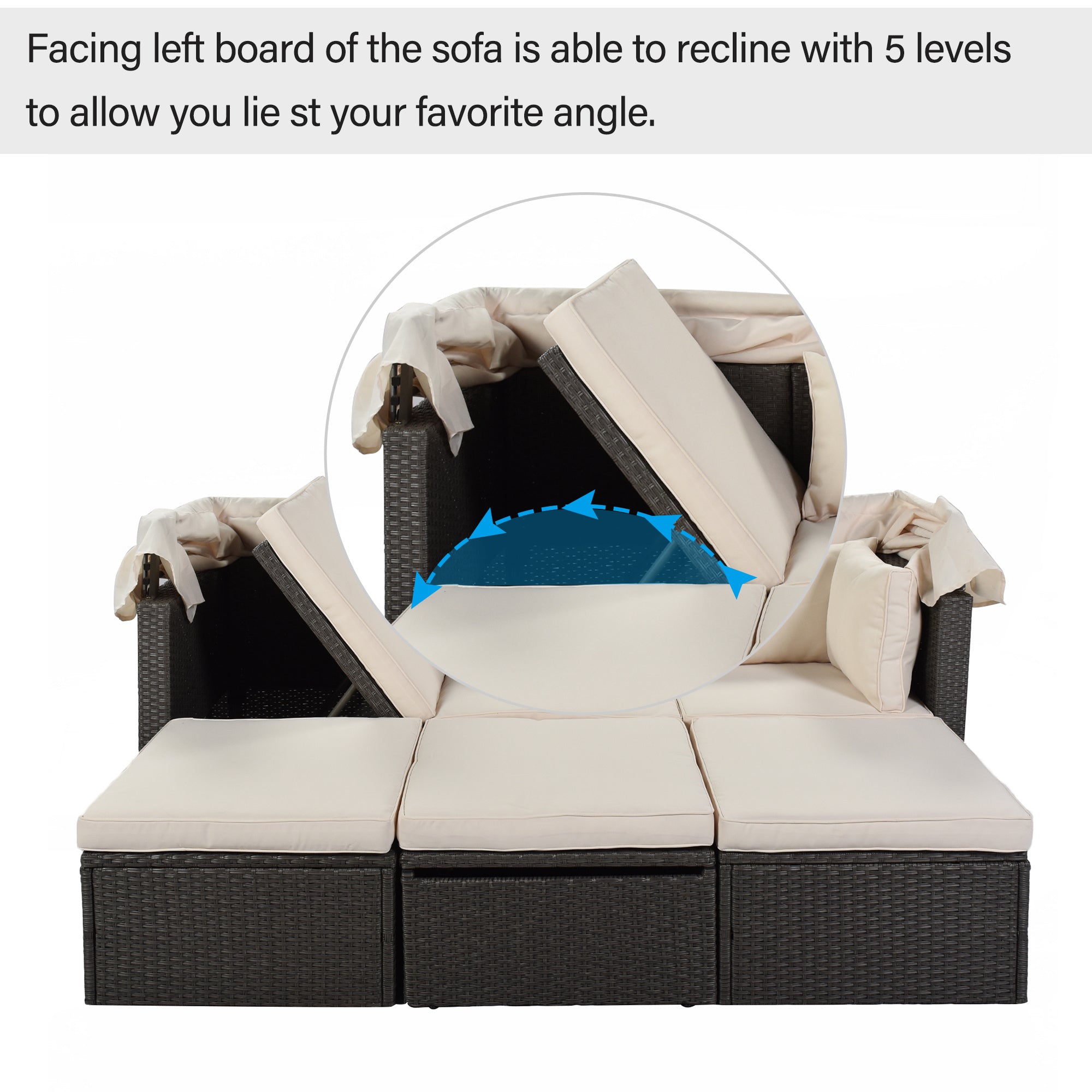 Outdoor Patio Rectangle Daybed with Retractable Canopy, Wicker FurnituDobaDealsexpress.shopRetractable Canopy, Wicker Furniture Sectional SeatingHighlights
This elegantly designed sectional sofa is perfect for the pool side, garden, patio or deck, offering the best in quality and comfort with tightly woven PE