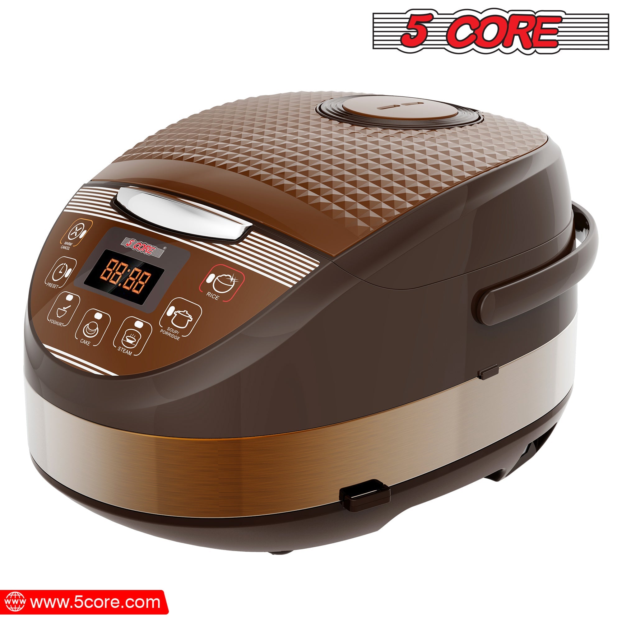 5 Core 5.3Qt Asian Rice Cooker Digital Programmable 15-in-1 Ergonomic DobaDealsexpress.shop-1 Ergonomic Large Touch Screen Electric Multi Cooker Slow Cooker Steamer Pot Warmer 11 Cups 24 Hour Delay Timer AutoHighlights
With the help of an electric rice cooker, you can prepare everything from a filling jambalaya, steamed vegetables, rice, decadent cake, Stew Pot, Steamer,
