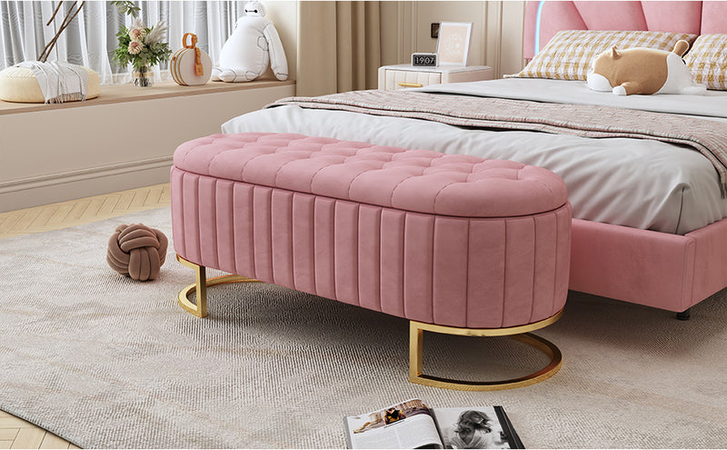 Elegant Upholstered Velvet Storage Ottoman with Button-Tufted,Storage Bench with Metal Legs for Bedroom,Living Room,Fully Assembled Except Legs