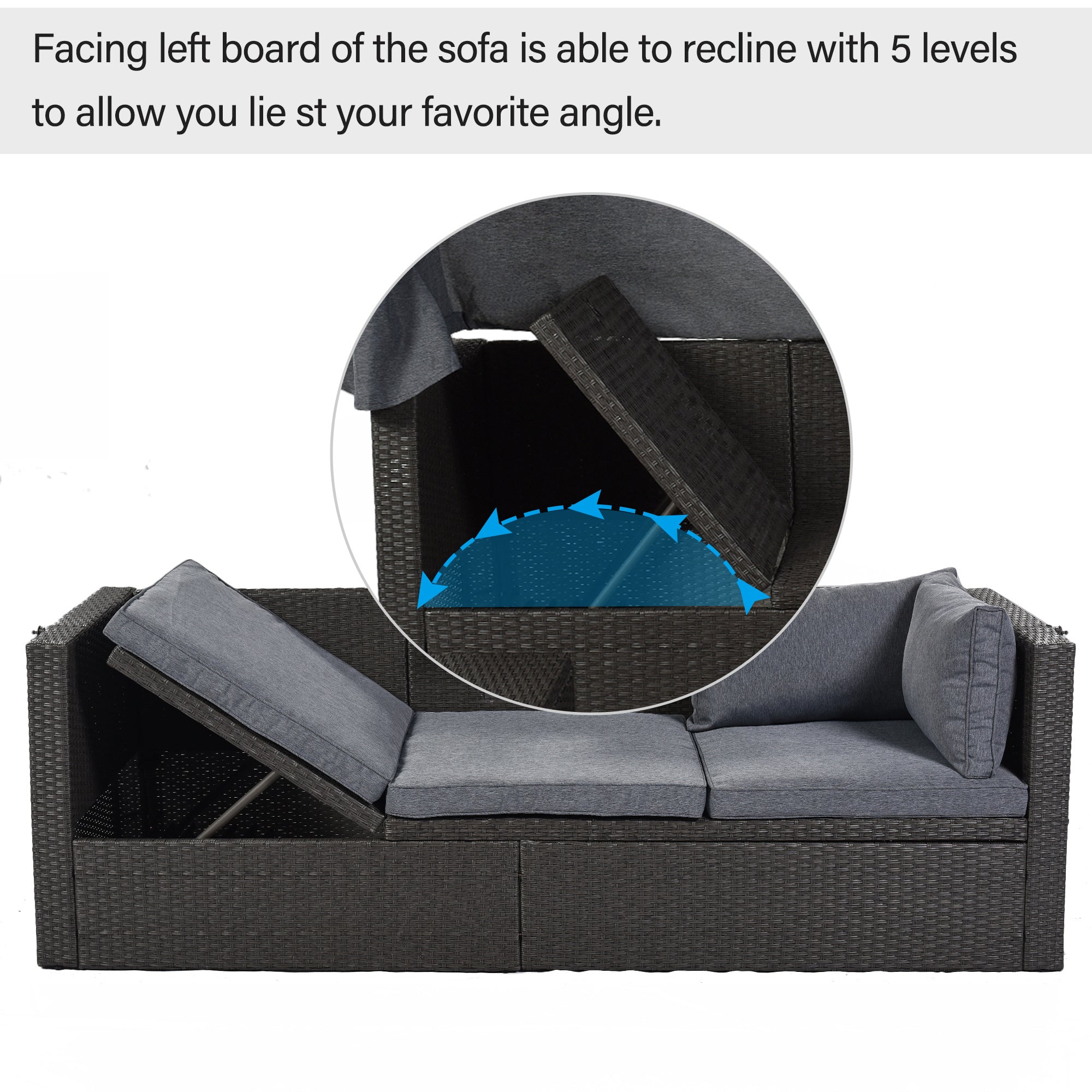 Outdoor Patio Rectangle Daybed with Retractable Canopy, Wicker FurnituDobaDealsexpress.shopRetractable Canopy, Wicker Furniture Sectional SeatingHighlights
This elegantly designed sectional sofa is perfect for the pool side, garden, patio or deck, offering the best in quality and comfort with tightly woven PE