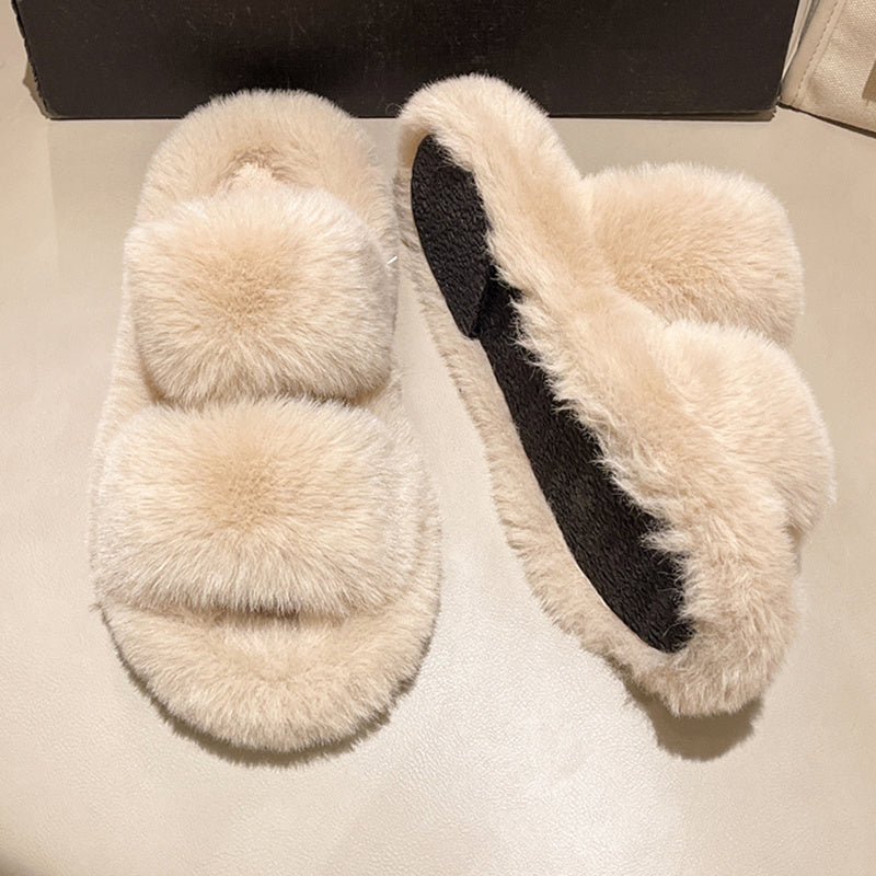 Cozy Warm Fluffy Home Slippers Women 2022 New Korean Winter Fur Slippers For Women Flip Flops Flat Platform House Indoor Shoes